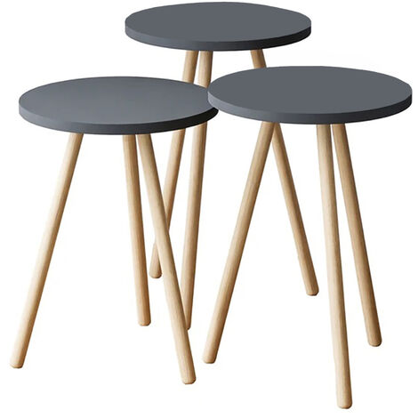 Set de 3 tables d'appoint Hjørring rondes trépied gris foncé [en.casa]