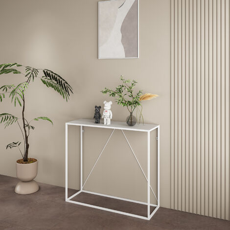 Table console Austevoll acier 90 x 30 x 80 cm blanc [en.casa] (1/5)