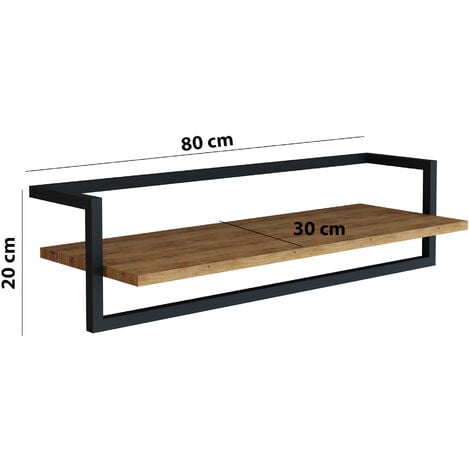 Portemanteau mural Evje avec barre de penderie et étagère panneau de particules acier 80 x 30 x 20 cm effet bois noir [en.casa]