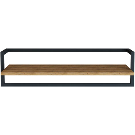 Portemanteau mural Evje avec barre de penderie et étagère panneau de particules acier 80 x 30 x 20 cm effet bois noir [en.casa]