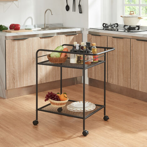 [En.Casa] – Chariot de service avec 2 étagères métal 72 x 62 x 45 cm noir – 4 roulettes dont 2 avec freins – Pour rangement et service boissons (1/4)