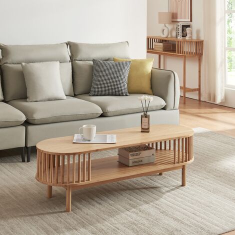 Table Basse Ovale Bois 120x39x37cm - MDF - Design Moderne - À Assembler