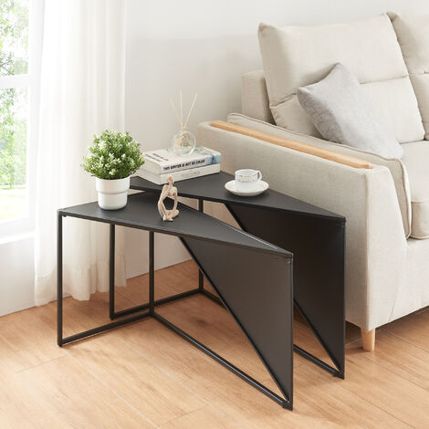 [En.Casa] – Set de 2 tables basses gigognes en métal noir – Dimensions 44,5x74x36 cm et 40x70x34 cm – Design unique et intemporel – Gain de place