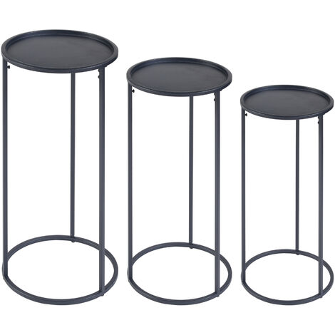 [en.casa] Lot De 3 Supports à Plantes En Métal Noir Avec Cache-pots Assortis, Hauteurs 40/47/54 Cm, Présentation élégante Pour Intérieur