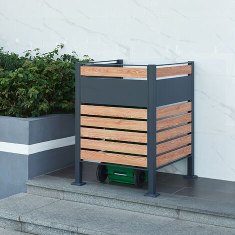 Cache-poubelle Uusikaupunki acier galvanisé 120 x 91 x 91 cm anthracite effet bois [en.casa] (1/5)