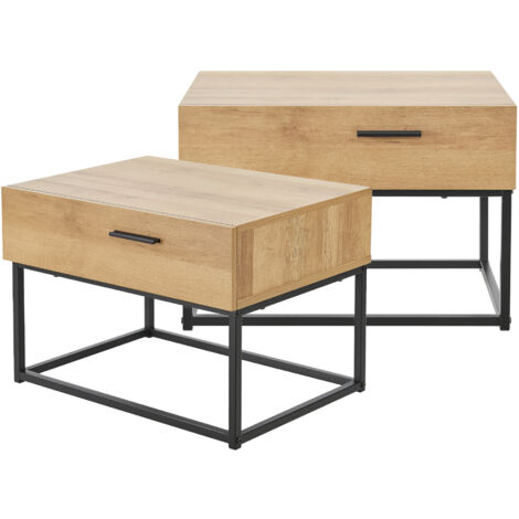 Set de 2 table de chevet Lavangen métal 39 x 55 x 40 cm noir effet chêne [en.casa] (1/5)