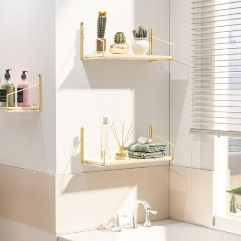 Étagère murale Muurame métal bois de pin 40 x 14 x 17 cm or naturel [en.casa]