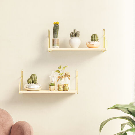 Étagère murale Muurame métal bois de pin 40 x 14 x 17 cm or naturel [en.casa]