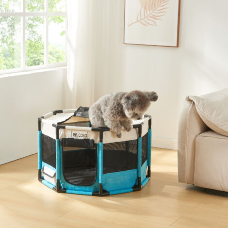 Parc pour chiens Nærøysund 112 x 112 x 62 cm bleu beige [en.casa] (1/5)
