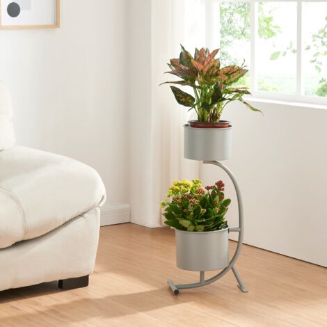 [En.Casa] – Porte-plantes Almelo 63 x 29 x 21 cm gris foncé – Structure métallique stable – 2 caches-pot pour un rangement optimisé (1/5)
