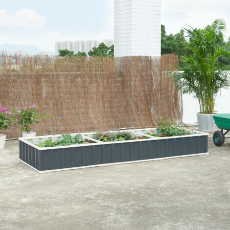 [En.Casa] – Jardinière surélevée 258 x 90 x 30 cm en acier galvanisé anthracite – Drainage optimal – Montage rapide pour jardinage professionnel