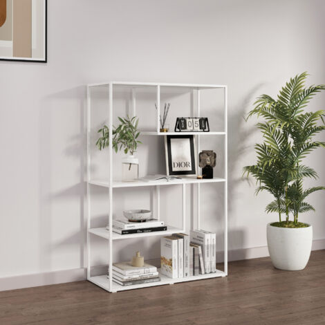 Bibliothèque Sievi 4 niveaux acier 126 x 85 x 35 cm blanc [en.casa] (1/5)