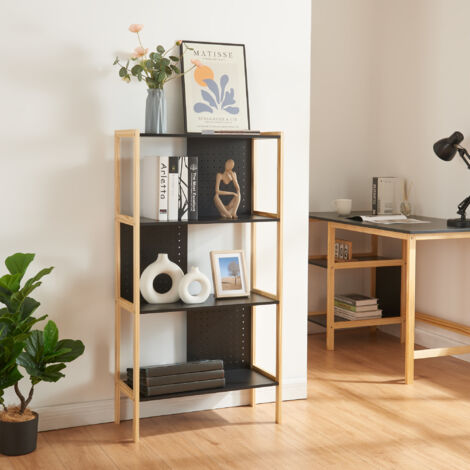 Bibliothèque Dønna à 3 niveaux MDF 120 x 63 x 28 cm noir effet bois [en.casa] (1/5)