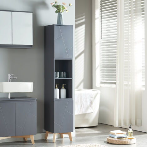 Meuble colonne de salle de bain Overath 160 x 30 x 30 cm gris naturel [en.casa] (1/5)