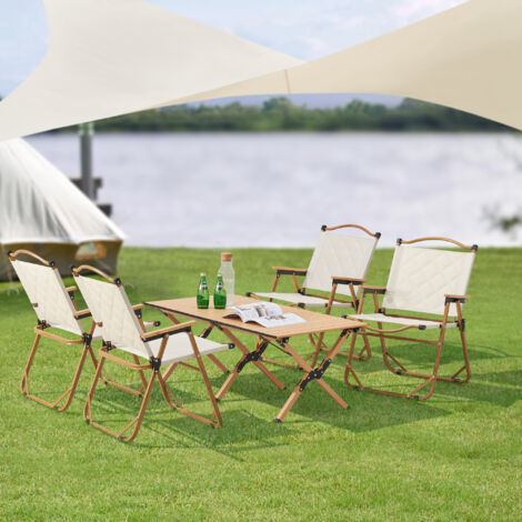 Set de table et 4 chaises de camping Botrugno tissu Oxford 600D effet bois beige casa.pro (1/5)