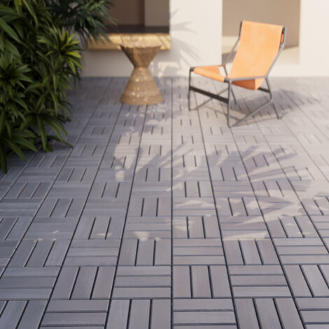 Set de 10 dalles de jardin Alliste bois d'acacia 12 lattes 0,9 m² gris casa.pro (1/5)