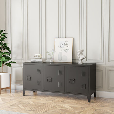 [En.Casa] – Meuble TV noir 3 portes 58 x 113 x 40 cm – Acier laminé à froid – Capacité de charge jusqu'à 20 kg – Montage simple (1/5)