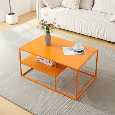 [En.Casa] – Table basse rectangulaire 45 x 90 x 60 cm en acier orange – Étagère de rangement – Montage simple et rapide (1/4)