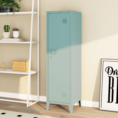[En.Casa] – Armoire à casier métallique verrouillable 137 x 38 x 38 cm – Acier bleu gris – 2 étagères – Porte à fermeture magnétique (1/5)