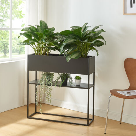 [En.Casa] – Porte-plantes surélevé avec étagère 80 x 80 x 25 cm – Structure en acier noir – Bac à plantes 20 cm – Distance entre étagères 15 cm (1/4)