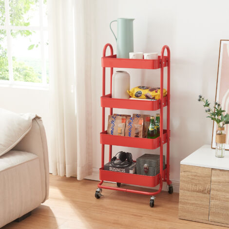 Chariot de service Pyhäntä à 4 paniers acier 104 x 46 x 35 cm rouge [en.casa] (1/5)