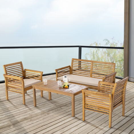 Salon de jardin 4 pièces Candela bois d'acacia naturel beige casa.pro (1/5)