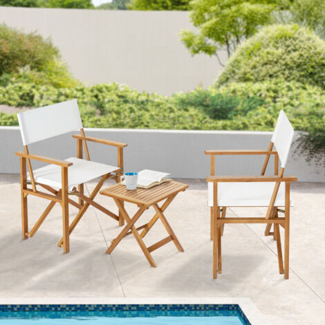 Ensemble de meubles de jardin 3 pièces Capistrello bois d'eucalyptus naturel blanc casa.pro (1/5)