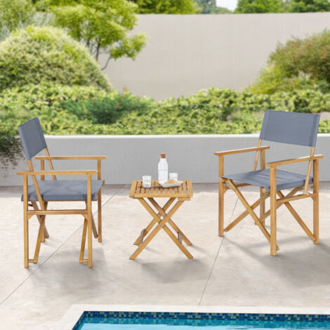 Ensemble de meubles de jardin 3 pièces Capistrello bois d'eucalyptus naturel gris casa.pro (1/5)