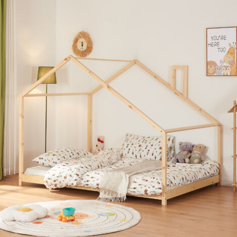 Lit cabane Siuntio bois de pin 140 x 200 cm naturel [en.casa] (1/5)