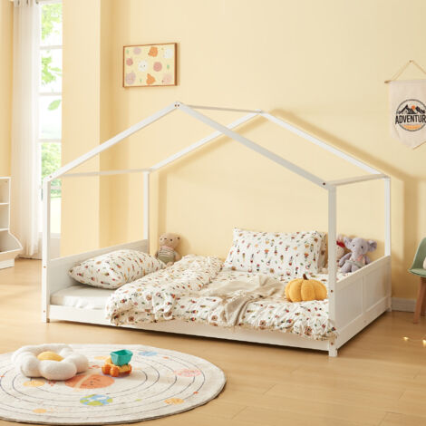 Lit cabane Simo bois de pin 120 x 200 cm blanc [en.casa]