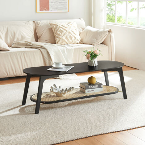 [En.Casa] – Table basse fixe en bambou noir effet rotin 120 x 43 x 40 cm – Étagère inférieure pour rangement – Montage simple et rapide (1/5)