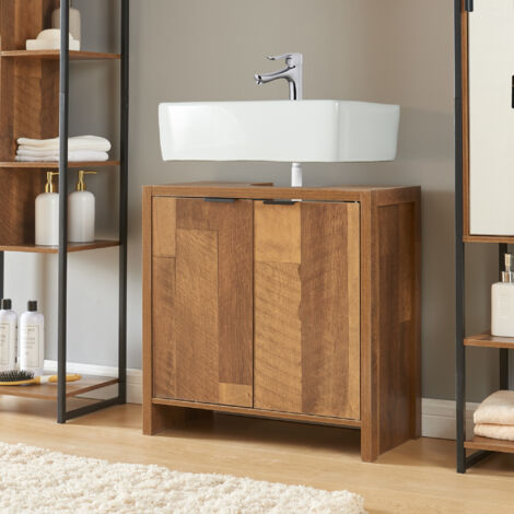 [En.Casa] – Meuble sous lavabo 60 x 60 x 30 cm effet noyer noir – Armoire avec 2 étagères – Montage facile et rapide – Pour salle de bain (1/5)