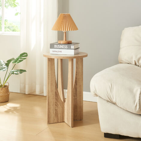 [En.Casa] – Table d'appoint ronde 57 x 38 cm – Effet chêne – Panneau de particules – Montage rapide et facile – Pour divers usages décoratifs
