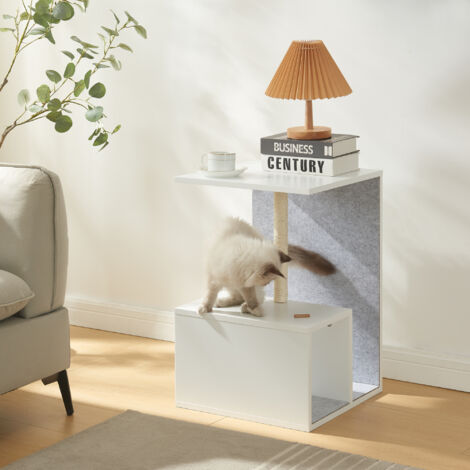Table d'appoint avec arbre à chat Masfjorden 60 x 40 x 40 cm blanc [en.casa] (1/5)
