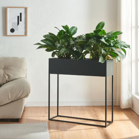 [En.Casa] – Porte-plantes surélevé noir 80 x 80 x 25 cm – Acier robuste – Bac à plantes de 20 cm – Support décoratif intérieur et extérieur (1/5)