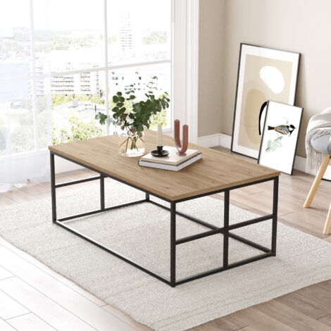 Table Basse Design Rectangulaire En.casa - Effet Chêne Blanc 40 X 90 X 45 Cm Avec Rangement