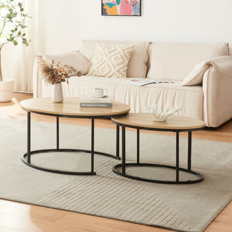 [En.Casa] – Lot de 2 tables basses gigognes noires effet chêne – Structure acier robuste – Dimensions 90x60x45 cm et 70x40x40 cm – Montage rapide (1/5)