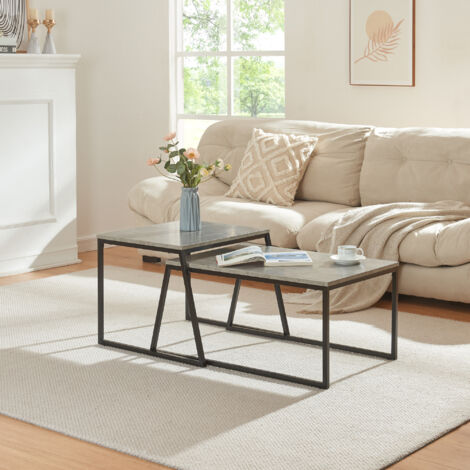 VASAGLE Lot De 2 Tables Basses Gigognes, Style Industriel, 60 X 38 X 47,5 Cm, 52 X 31,5 X 42,5 Cm, Marron Rustique Et Noir LNT012B01 - Maison