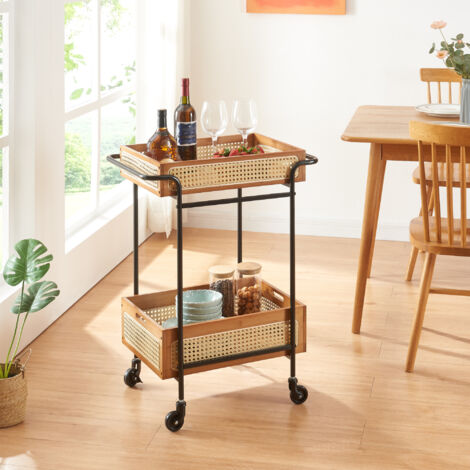 [En.Casa] – Chariot de service 80,5 x 61 x 39 cm – Cadre métal noir – Paniers effet bois et aspect rotin – 4 roulettes pour mobilité (1/5)