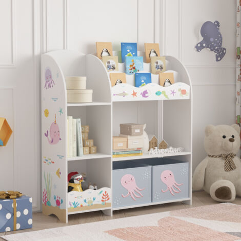 Étagère enfant Lysekil à motif océan 100 x 93 x 30 cm blanc gris [en.casa] (1/5)