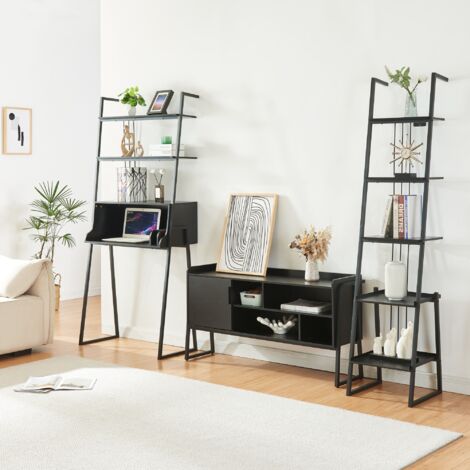 Ensemble de 3 meubles Storfjord avec bureau, meuble TV et étagère échelle noir [en.casa] (1/5)