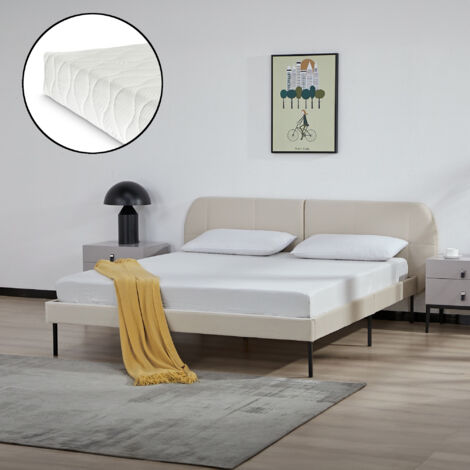 Lit capitonné Porvoo avec matelas à mousse froid 160 x 200 cm beige [en.casa] (1/5)