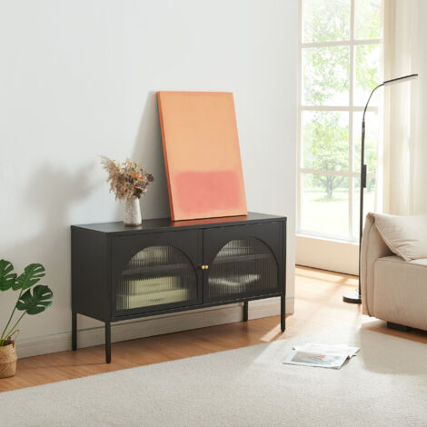 Meuble TV Karlskrona 115 x 35 x 64 cm noir mat [en.casa] (1/5)
