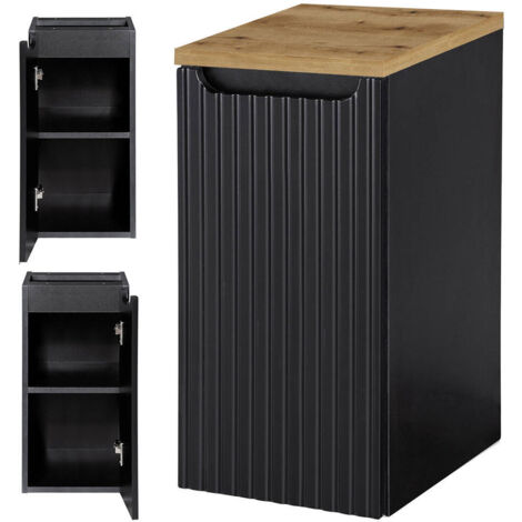Meuble bas de salle de bain avec 1 porte NEWPORT 30 x 60 x 40 cm rainuré noir / aspect chêne [en.casa] (1/5)