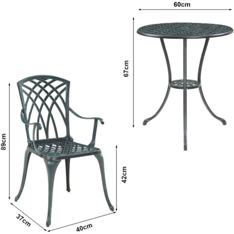 Ensemble Table Ronde Et 2 Chaises De Terrasse Bistrot En Métal Gris