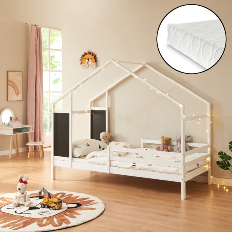 Lit cabane Lorenskog avec matelas à mousse 90 x 200 cm blanc [en.casa] (1/5)
