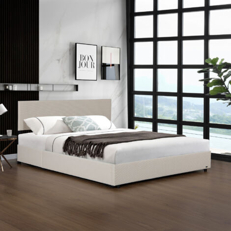 Lit coffre Juva rembourré avec velours côtelé 180 x 200 cm beige Corium (1/5)