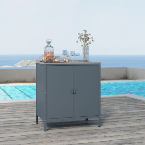 Armoire de jardin Bolognano acier laqué 92 x 80 x 50 cm gris foncé mat casa.pro