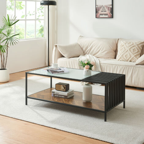 Table basse Pärghos 120 x 60 x 45 cm noir / effet chêne foncé [en.casa] (1/5)