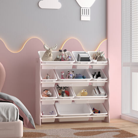 Étagère pour enfant Vestnes avec 12 boîtes rose blanc [en.casa] (1/5)